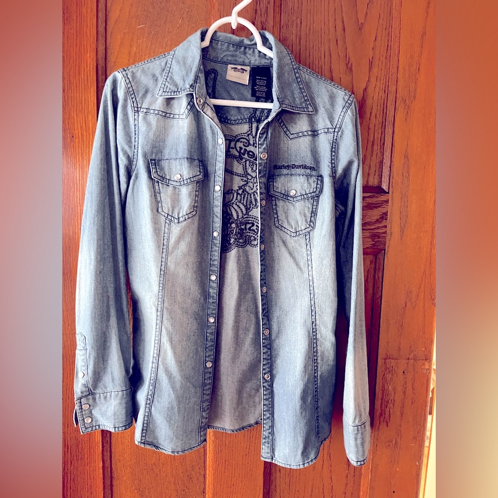 Harley Davidson Denim Button Down Size S